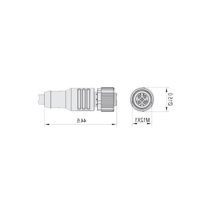 M12 3Pin、母头直型、带LED灯、单端预铸电缆、防焊渣PUR材质、橙色护套、64T033-XXX